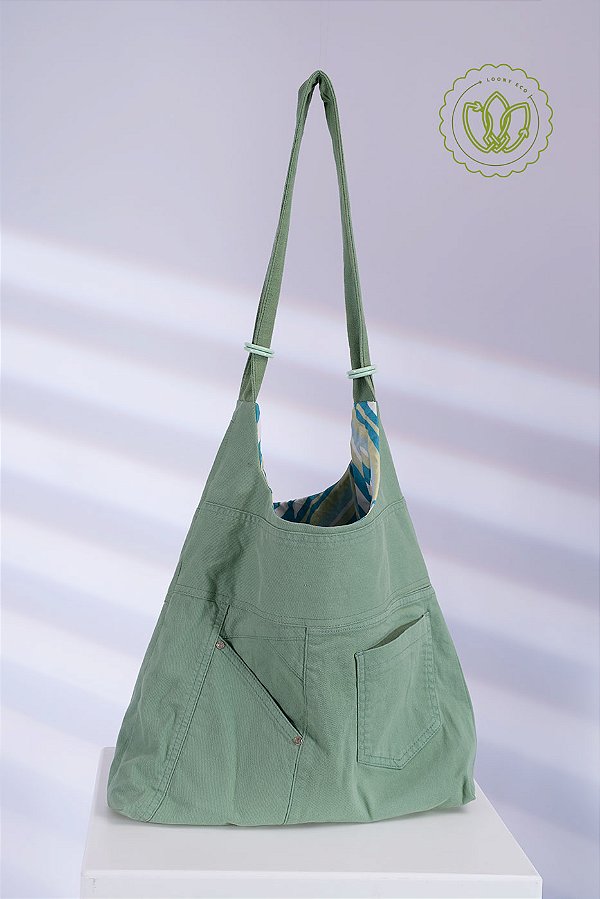 Bolsa Hobo Sálvia Nós & Zíper (Upcycling)