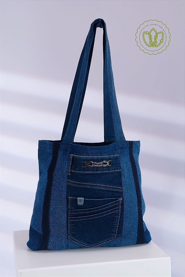 Bolsa Tote Indigo Corrente & Tramas (Upcycling)