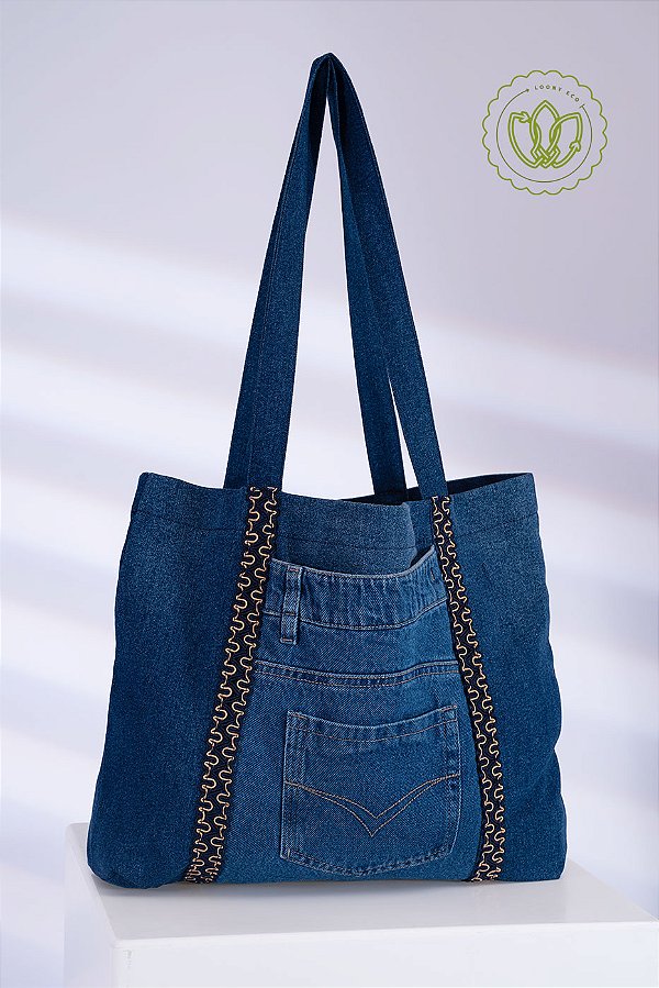 Bolsa Tote Indigo Galão Caramelo (Upcycling)