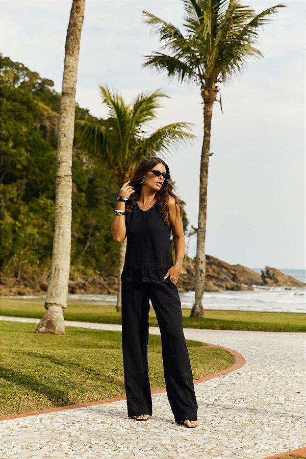 WIDE LEG BARRA BORDADA