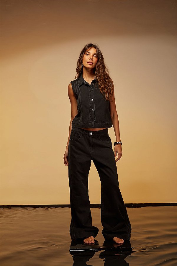 WIDE LEG RELAXED BLACK LISTRAS LATERAIS