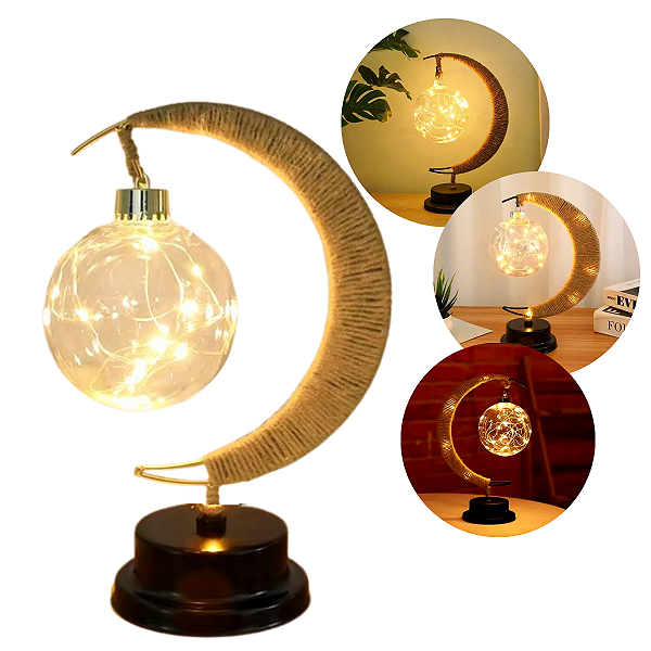 Luminária Lua Crescente Decorativa com LED e Base Fixa