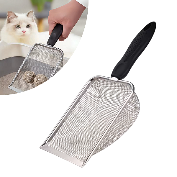 Pá Higiênica De Areia Para Gatos Peneira Coletora Aço Inox