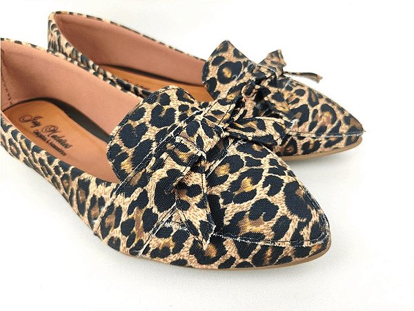 Sapatilha Slipper Onça Animal Print com Lacinho