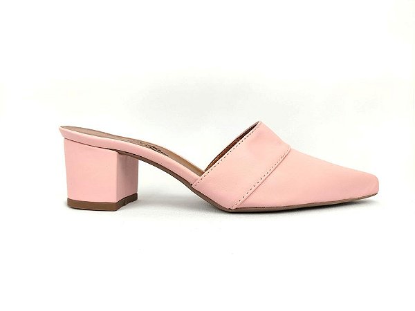 Tamanco Mule Clássico Luxo Rosa Bebê Salto Grosso Baixo 5 cm - Josy Medeiros