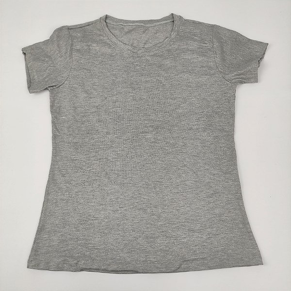Camiseta Feminina T-Shirt Básica Lisa Cinza Mescla