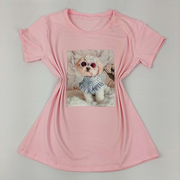 Camiseta Feminina T-Shirt Luxo Rosa Claro Bebê com Acessórios Estampa Bolsa  Rosa - Josy Medeiros