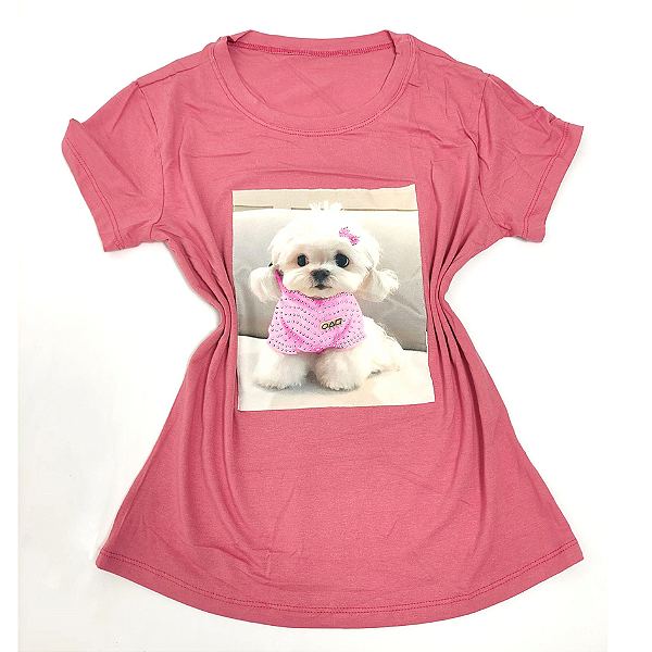 Camiseta Feminina T-Shirt Rosa Escuro Estampa Cachorro Roupa Rosa - Josy  Medeiros