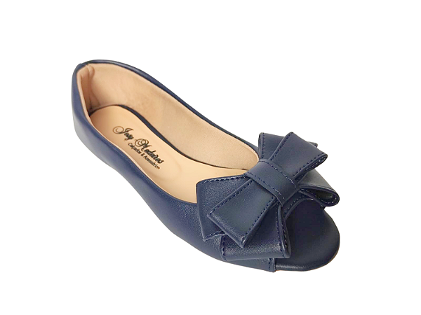 Sapatilha Peep Toe Azul Marinho Laço Grande