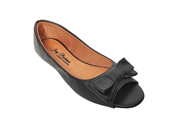 Peep Toe Preto Laço Liso