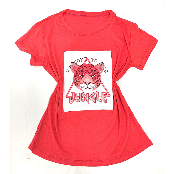 Camiseta Feminina T-Shirt Coral Onça Jungle