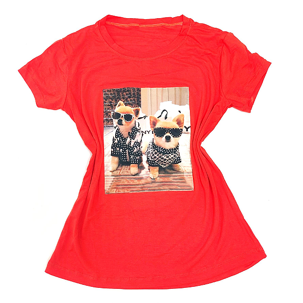 Camiseta Feminina T-Shirt Laranja Cachorros Fashion