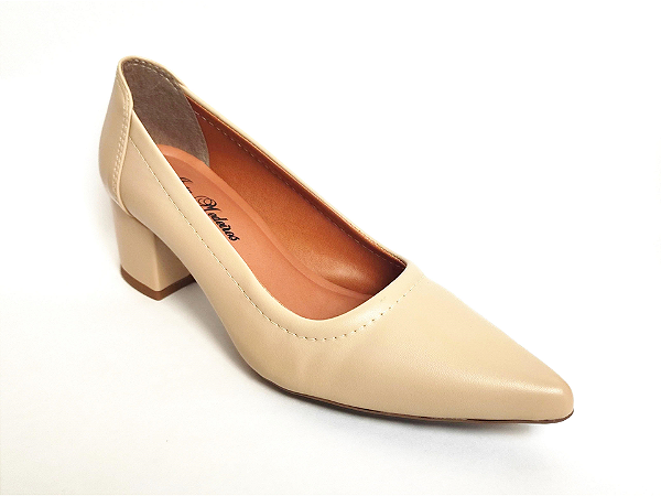 Scarpin Bege Clássico Salto Grosso Baixo 5 cm