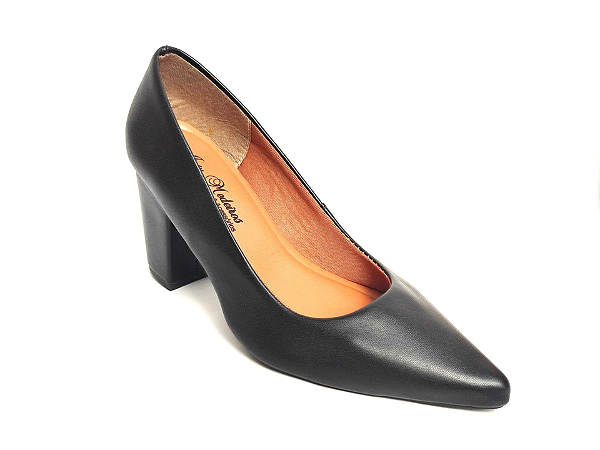 Scarpin Preto Clássico Salto Grosso Alto 8 cm