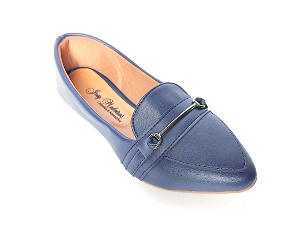 Sapatilha Slipper Azul Marinho Bico Fino com Fivela