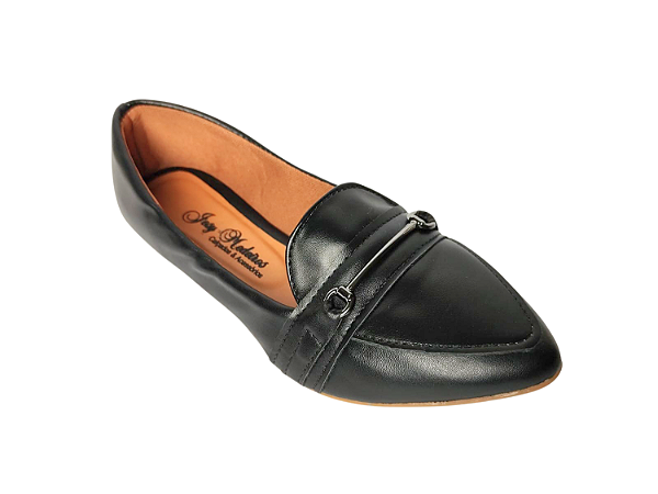 Sapatilha Slipper Preta Bico Fino com Fivela