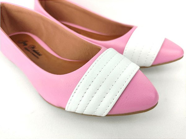 Sapatilha Rosa Com Faixa Branca Grande Bico Fino