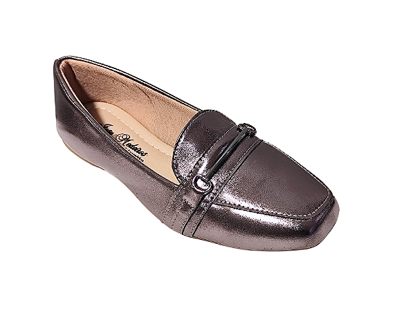 Sapatilha Bico Quadrado Mocassim Prata Velho com Fivela
