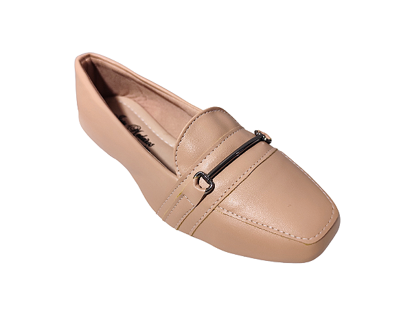 Sapatilha Bico Quadrado Mocassim Nude com Fivela
