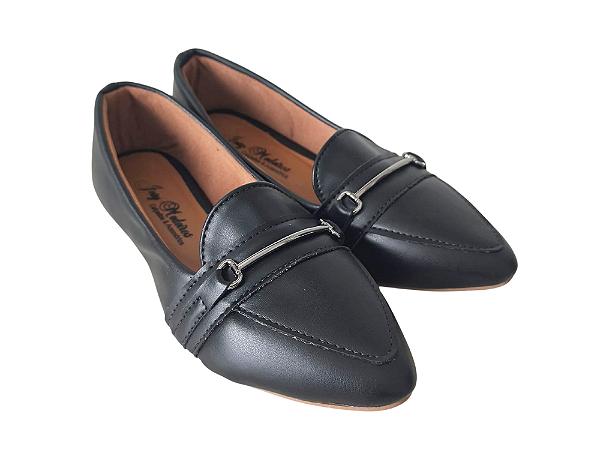 Sapatilha Slipper Preta Bico Fino com Fivela
