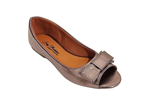 Sapatilha Peep Toe Prata Velho com Laço