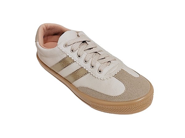 Tênis Confort Bege com Faixa Dourada