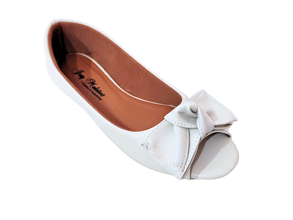 Sapatilha Peep Toe Off White Fosca com Laço Nó