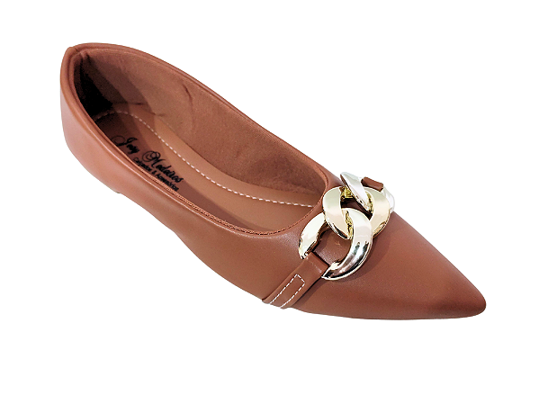 Sapatilha Alongada Caramelo com Fivela Dourada