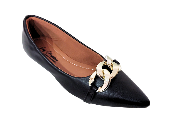 Sapatilha Alongada Preta com Fivela Dourada