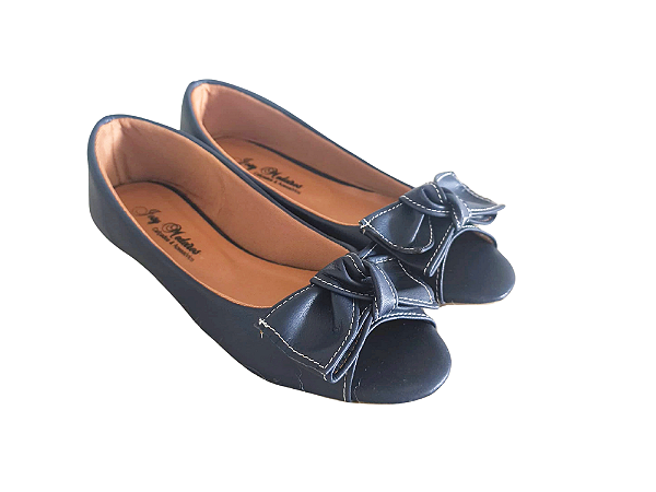 Sapatilha Peep Toe Azul Marinho Laço Nó
