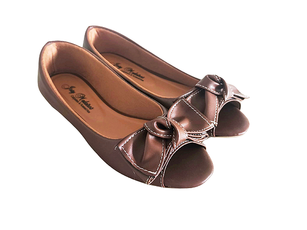 Sapatilha Peep Toe Marrom Café Laço Nó