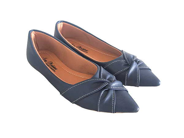 Sapatilha Alongada Azul Marinho com Nó