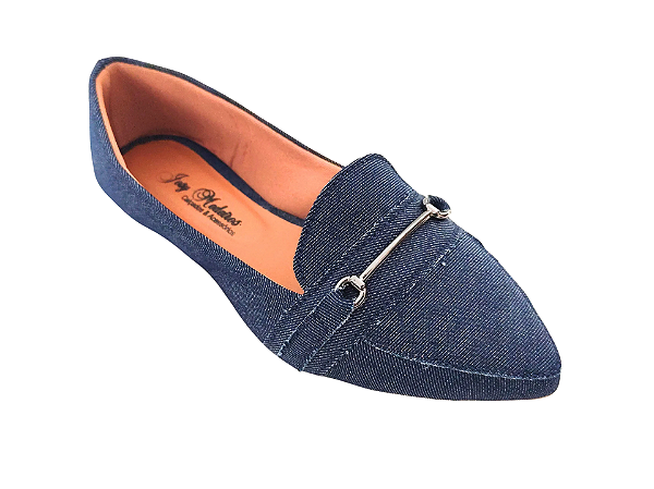 Sapatilha Slipper Bico Fino Jeans com Fivela
