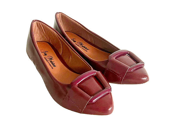 Sapatilha Bico Fino Marsala Vinho com Fivela