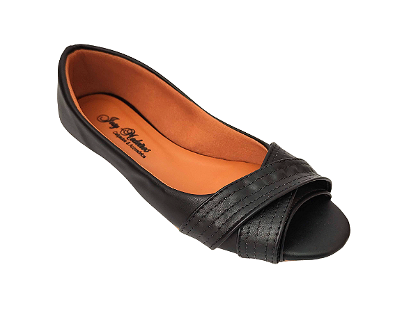 Peep Toe Preta com Faixa Pesponto