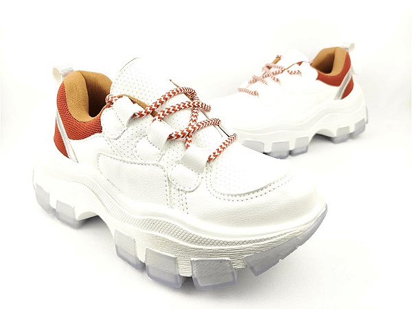 Tênis Chunky Sneaker Branco com Caramelo Solado 6 cm - Josy Medeiros
