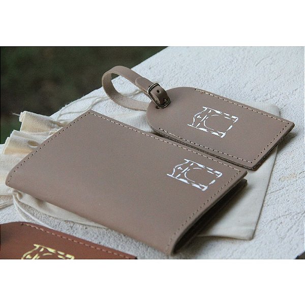 10 Kits Viagem Porta Passaporte Tag de Mala Bege com Logo