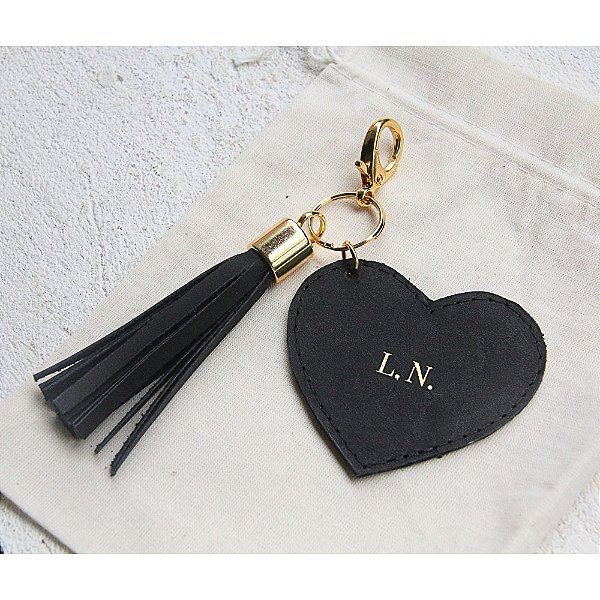 Chaveiro de Coração Personalizado com Iniciais Preto