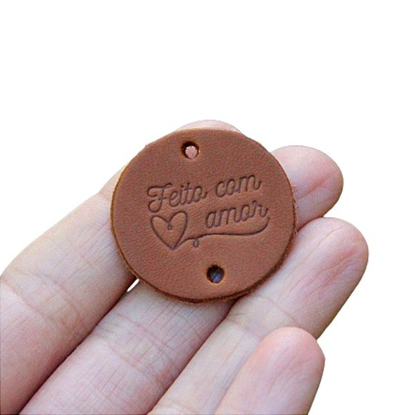 50 Etiquetas de Couro Feito com Amor Caramelo