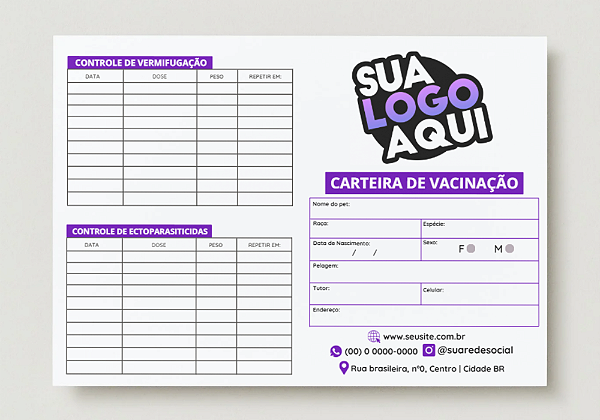 Carteira de vacinação PET 4 pág. - Personalizada
