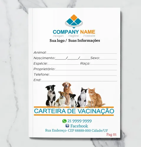Carteira de vacinação PET 4 pág. - Personalizada