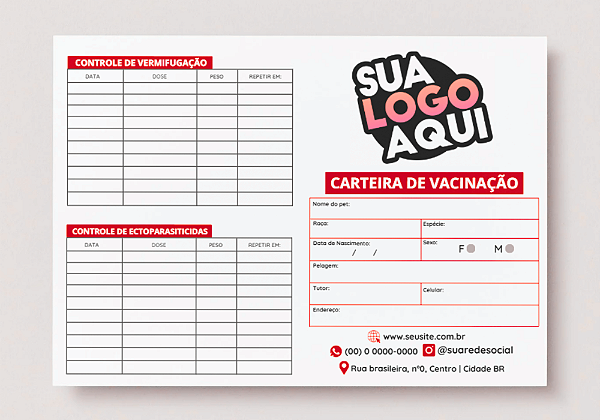 Carteira de vacinação PET 8 pág. - Personalizada