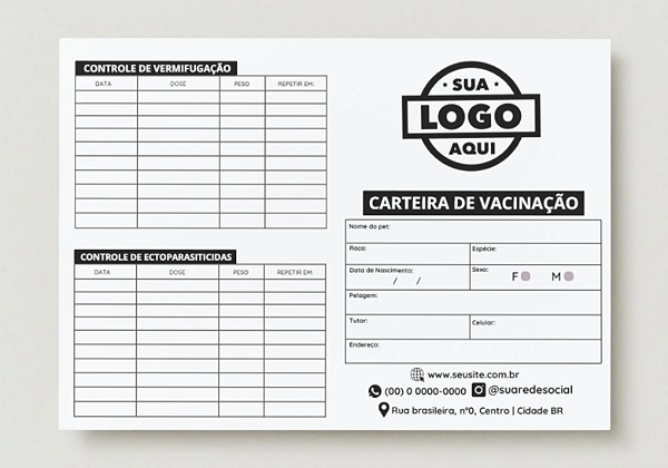 Carteira de vacinação PET 12 pág. - Personalizada