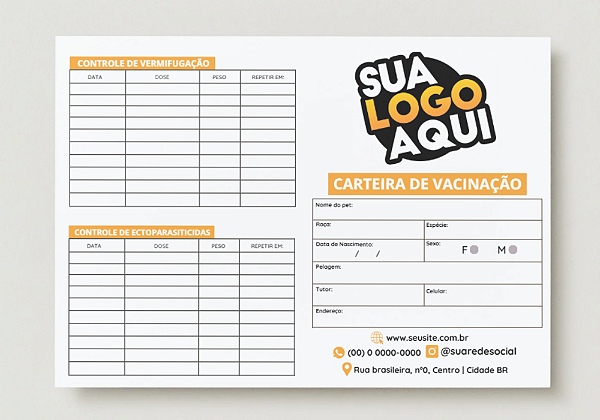 Carteira de vacinação PET 12 pág. - Personalizada