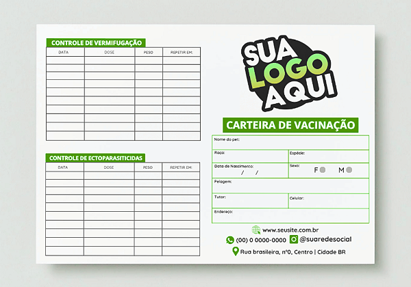 Carteira de vacinação PET 16 pág. - Personalizada