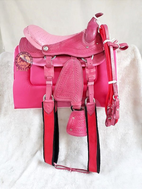 Sela Americana Infantil rosa estilo western completa + peitoral personalizado