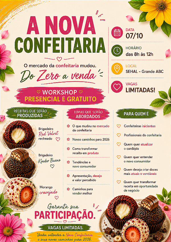 Workshop PRESENCIAL Gratuito de Brigadeiro em Santo André | CADASTRE-SE na página