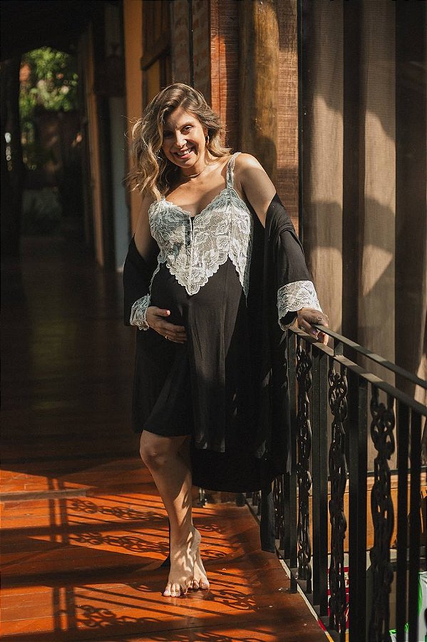 CAMISOLA AMAMENTAÇÃO COM ROBE - PRETO