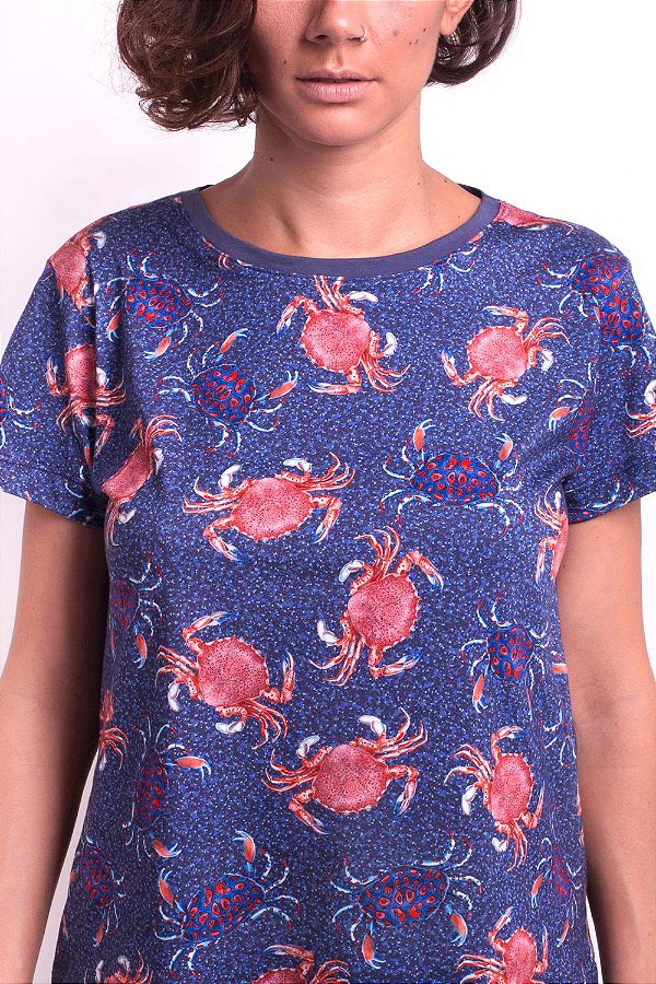 Camiseta Confort Marina Crustacea com Estampa de Siris