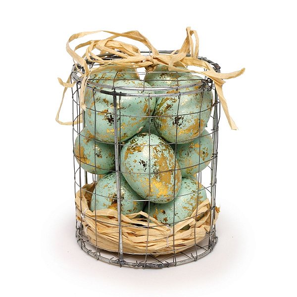 Caixa de Metal com Ovos de Páscoa Decorativos Cromus 12 Ovos
